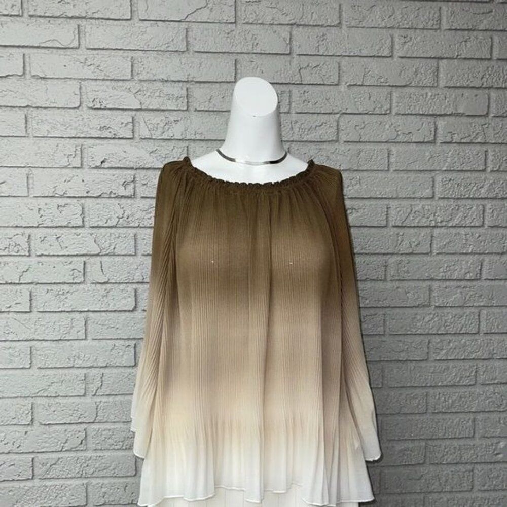Ruby Rd Women Brown Cream Ombré Accordion Pleat Blouse Size XLP